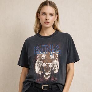 ANINE BING Tiger Tee in Vintage wash Black Medium